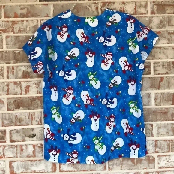 Homemade Snowman Holiday Medical Scrub Top - Picture 6 of 6